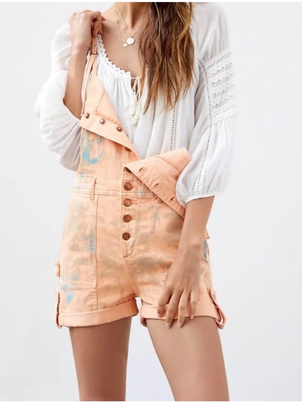 Anthropologie Pilcro Orange Paint Splatter Denim Overalls/Shortalls - Picture 6 of 8